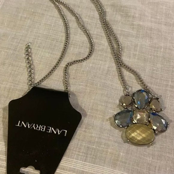 Lane Bryant - NWT - "Silver" Necklace w/Multi-Colored Stone Pendant - Picture 1 of 4